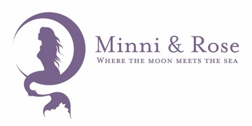 Purple minni and rose logo on white background